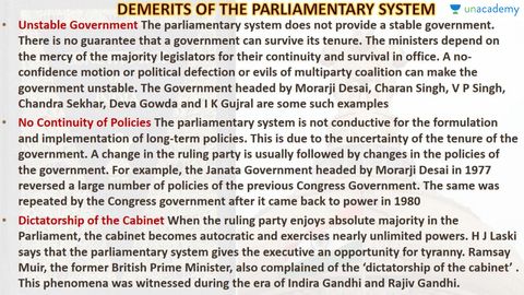 advantages and disadvantages of parliamentary government
